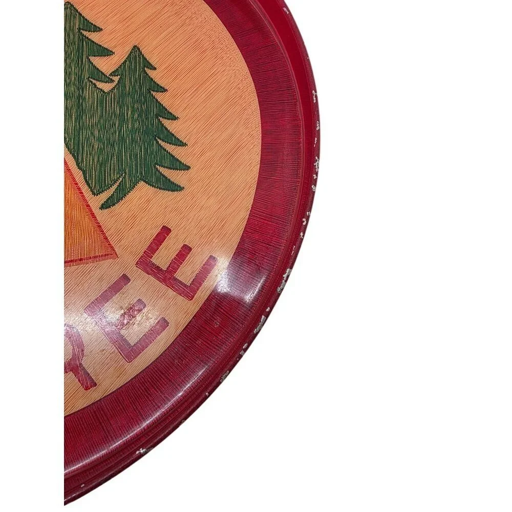 West Elm Fishs Eddy Camp Big Tree Round Metal Tray 14”D Rustic Cabin Decor
